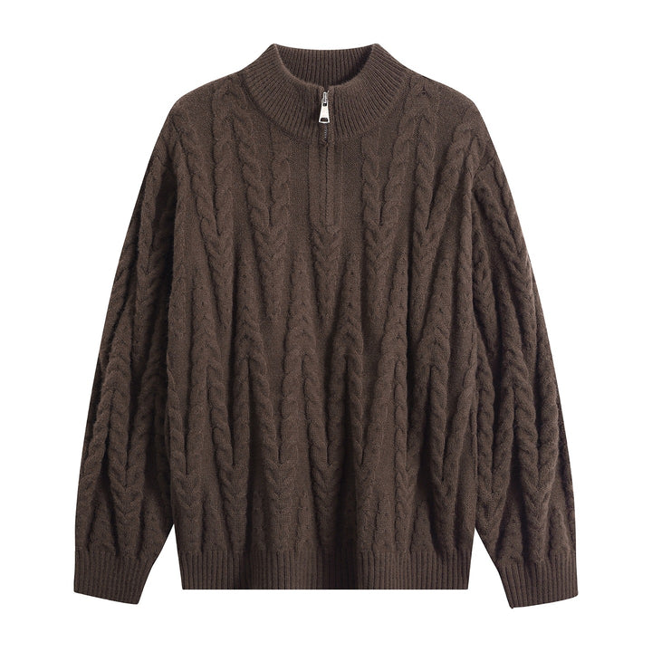 Herren Grobstrick-Halbzip-Pullover im Oversize-Zopfmuster mit hohem Rippkragen Drune