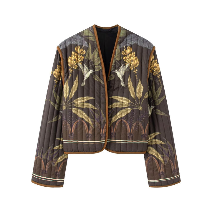 Damen Steppjacke mit botanischem Print und offenem Kimono-Schnitt Drune