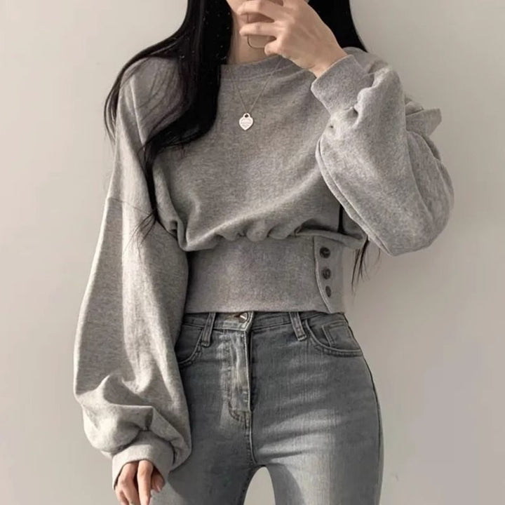 Damen modischer cropped Sweatpullover mit Puffärmeln Drune