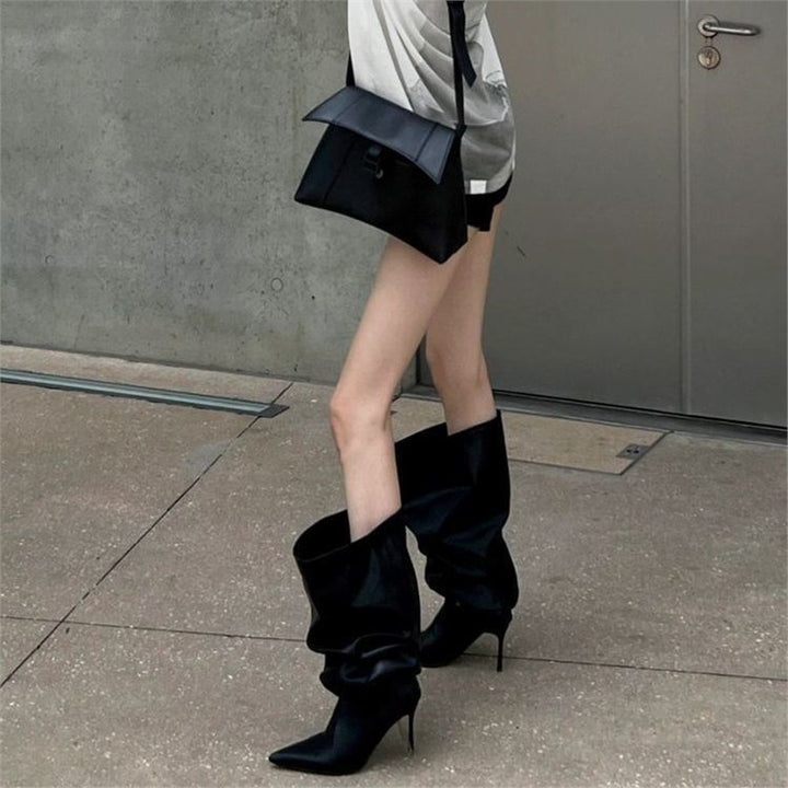 Damen Slouchy Overknee-Stiefel mit spitzer Zehenlinie und schlankem Stiletto-Absatz Drune