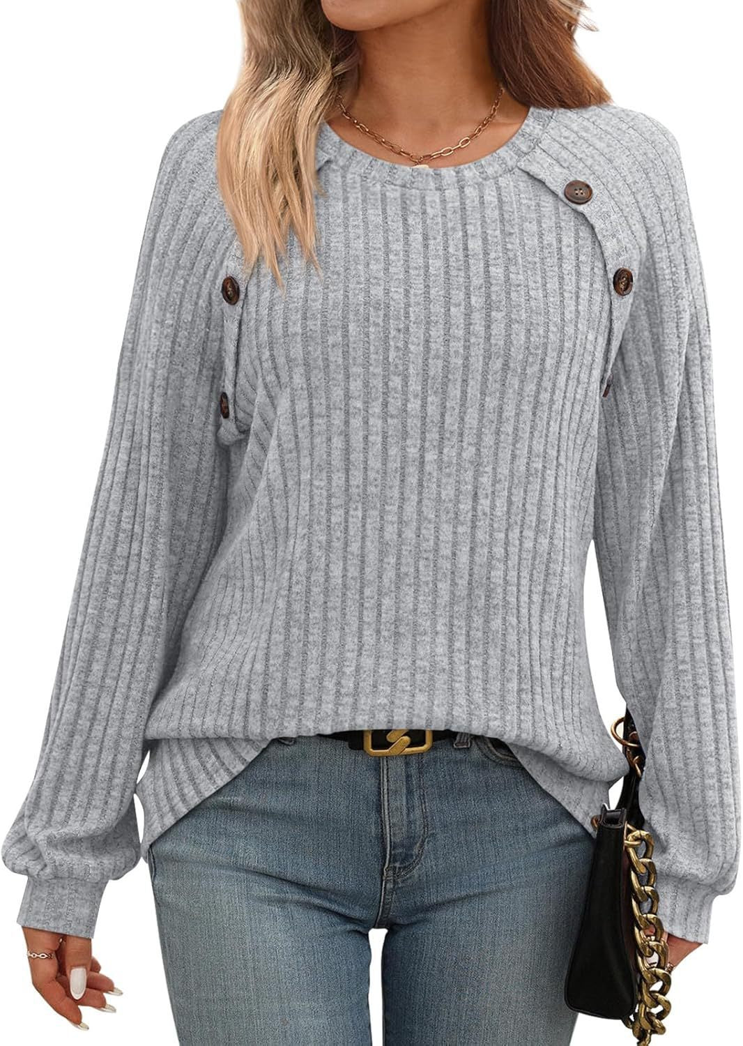Damen Strickpullover mit dekorativen Knöpfen und feiner Rippstruktur Drune