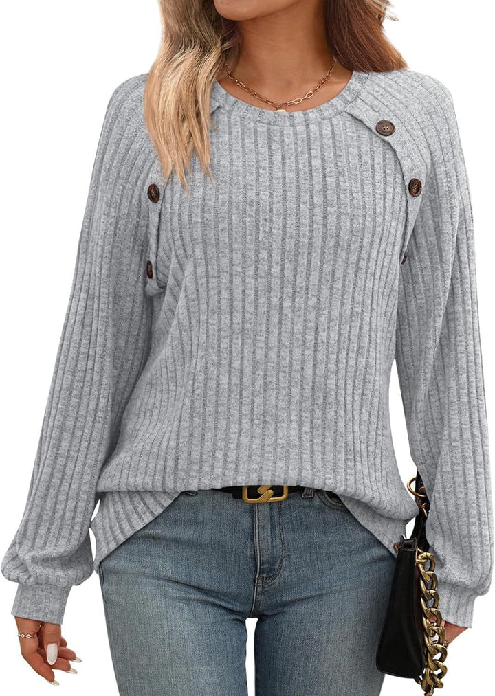 Damen Strickpullover mit dekorativen Knöpfen und feiner Rippstruktur Drune