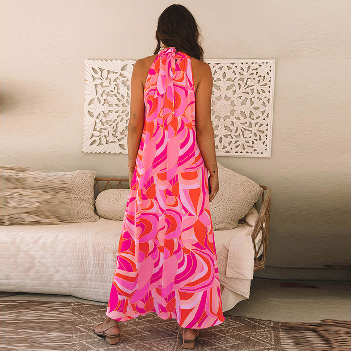 Damen Maxikleid mit hohem Kragen und floralem Muster Drune