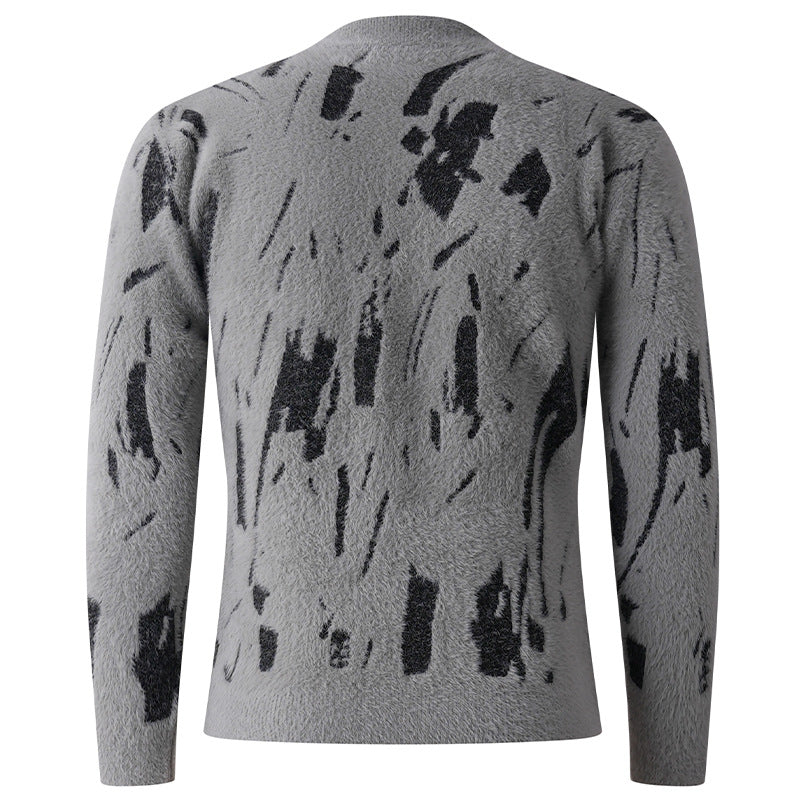 Herren Strukturierter Mockneck-Pullover mit abstraktem Brush-Pattern Drune