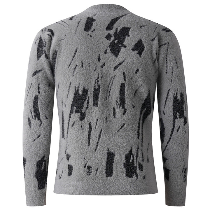 Herren Strukturierter Mockneck-Pullover mit abstraktem Brush-Pattern Drune