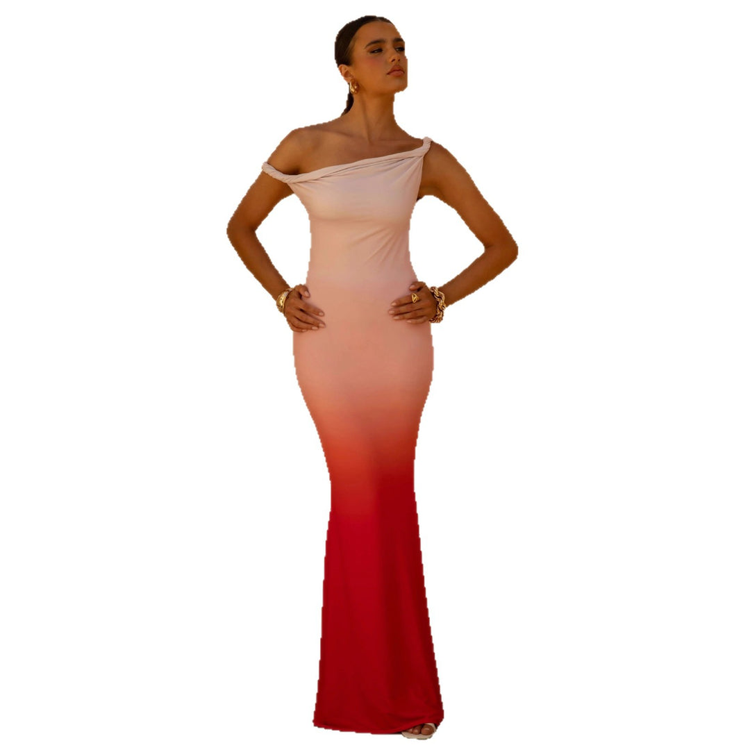 Damen figurbetontes Abendkleid mit schulterfreiem Design und seitlichem Schlitz Drune