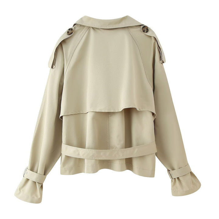 Damen modische cropped Trenchjacke mit elegantem Gürtel und oversized Kragen Drune