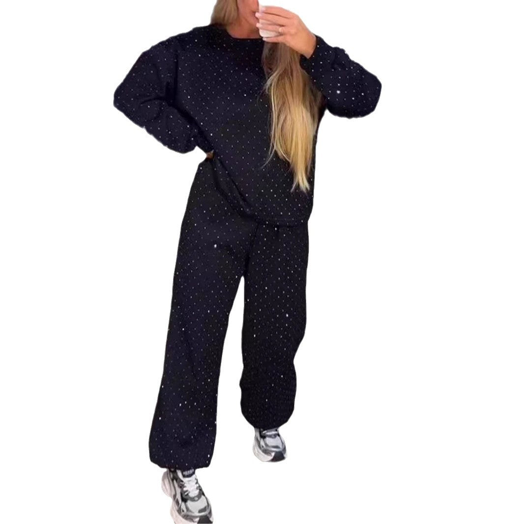 Damen Sportliches Lounge-Set mit gepunktetem Muster und elastischem Bund Drune