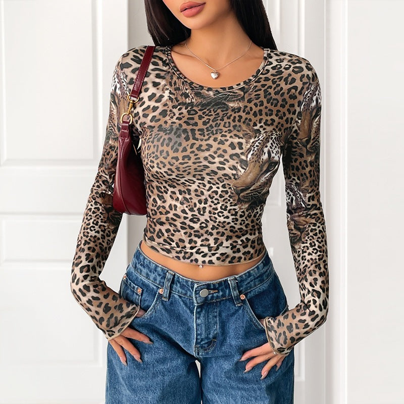 Damen Trendiges Langarmshirt mit Leopardenmuster Drune