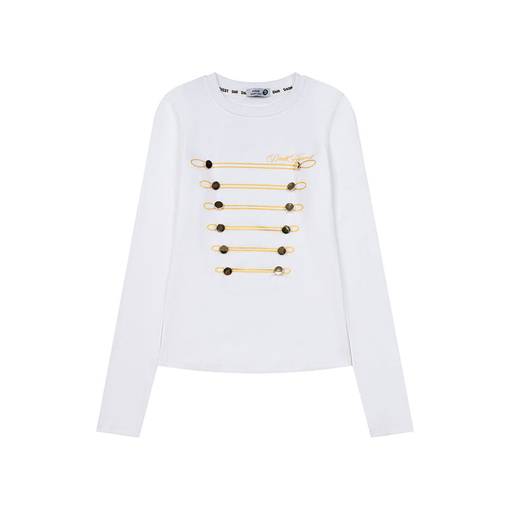 Damen Langarmshirt mit dekorativer Kordel- und Knopfapplikation Drune