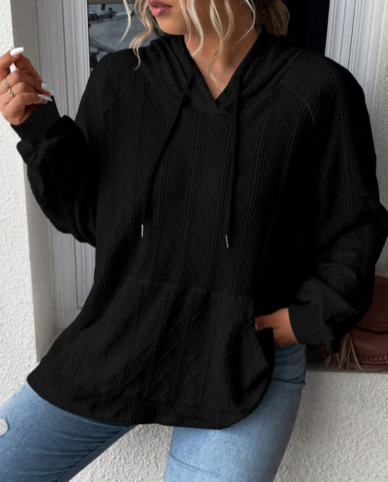 Damen Großer Strick Hoodie mit V-Ausschnitt und stylischer Kapuze Drune