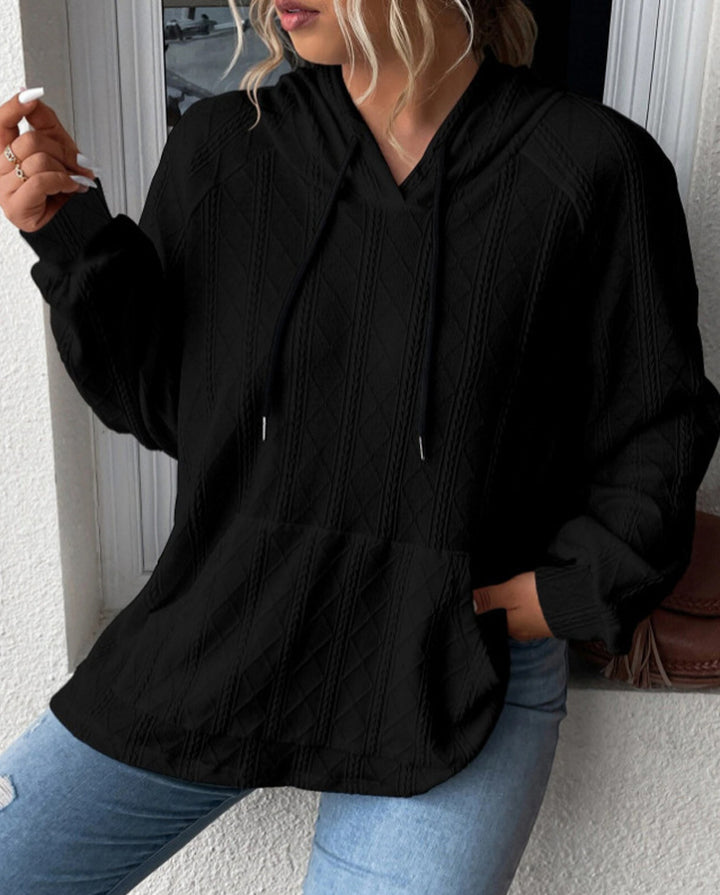Damen Großer Strick Hoodie mit V-Ausschnitt und stylischer Kapuze Drune