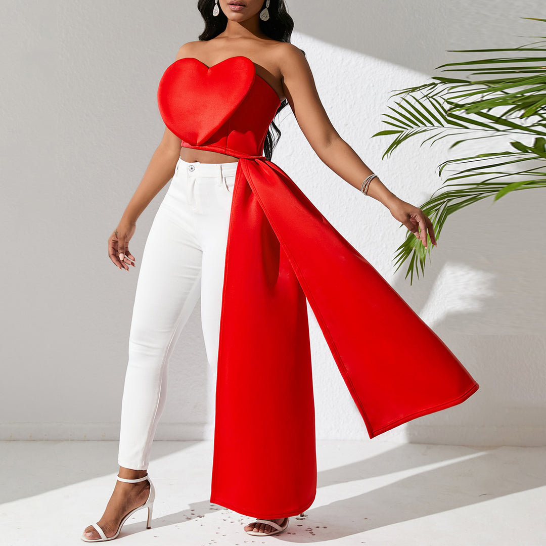 Damen Bandeau-Oberteil mit eleganter Satin-Schleife Drune