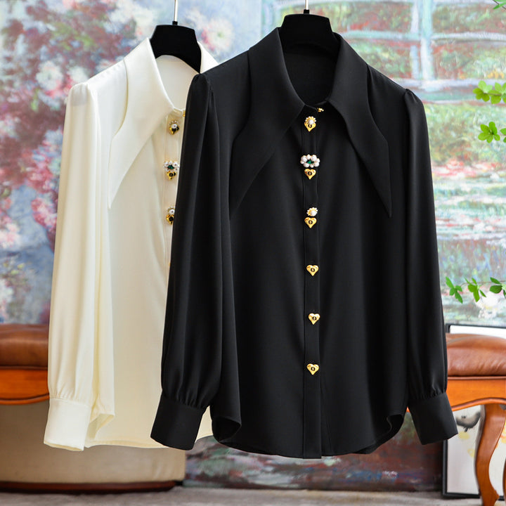 Damen Elegante und raffinierte Bluse mit Schmuckknöpfen Drune