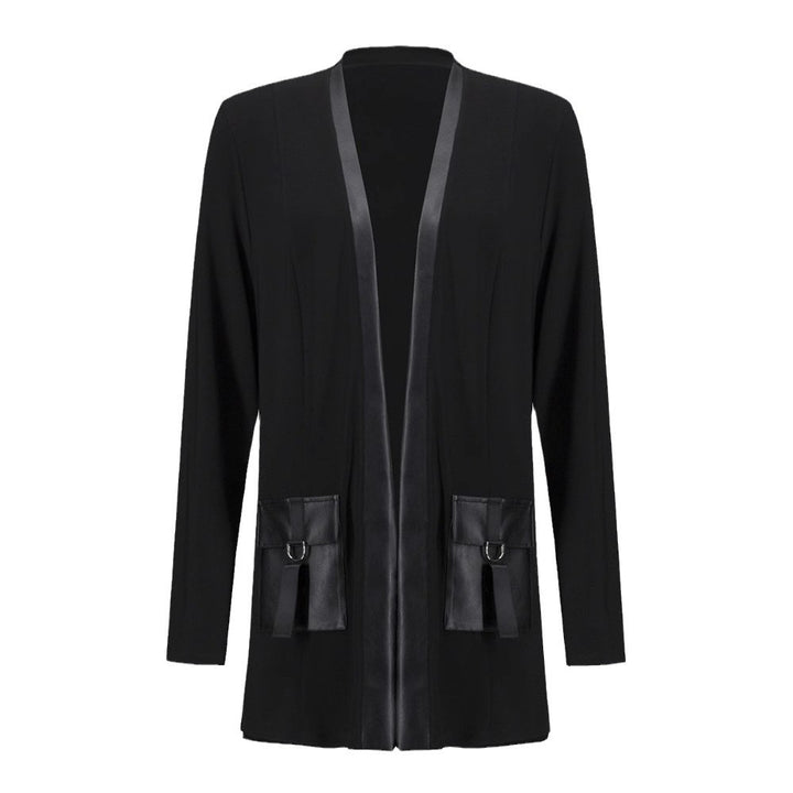 Damen nan offener Jersey-Cardigan mit Lederimitat-Besatz und D-Ring-Taschen Drune