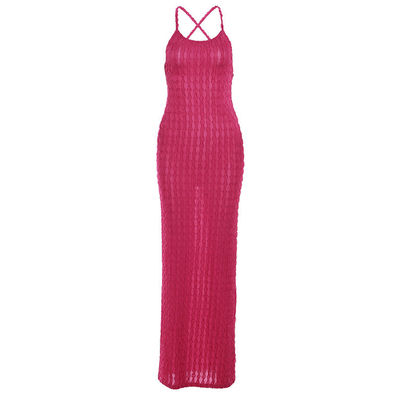Damen Transparente Maxikleid mit Kreuzträgern und strukturiertem Design Drune