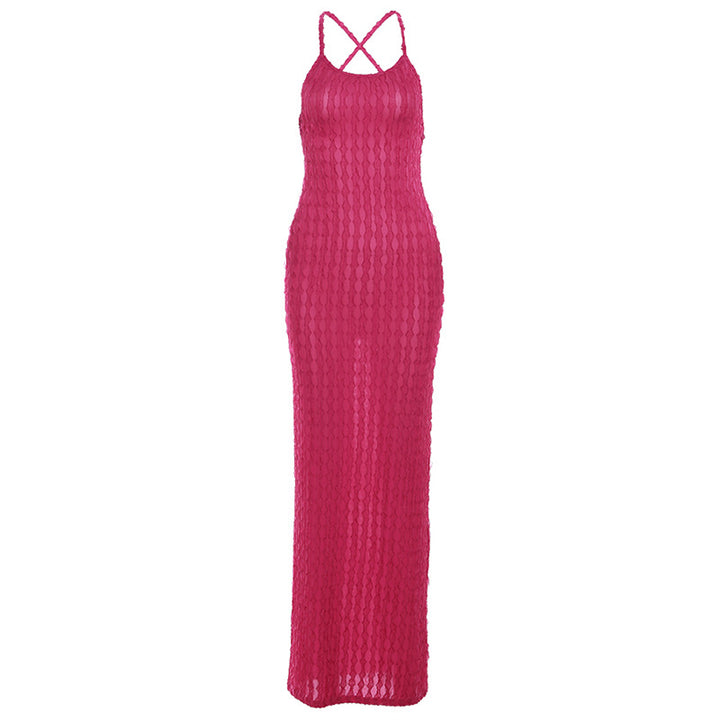 Damen Transparente Maxikleid mit Kreuzträgern und strukturiertem Design Drune