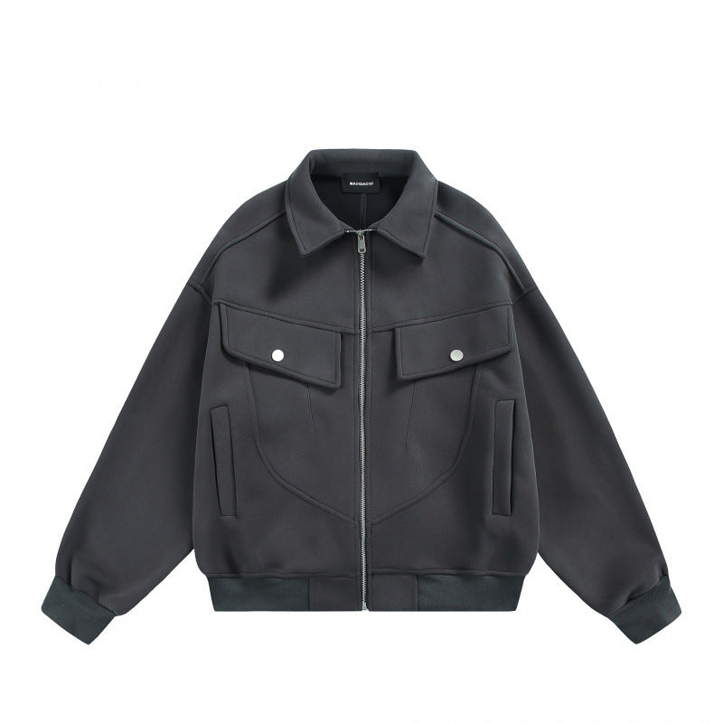 Unisex Zip-Sweatjacke mit aufgesetzten Brustklappen und geripptem Saum Drune