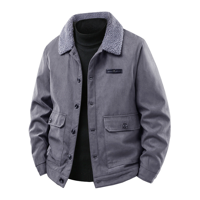 Herren Canvasjacke mit Teddykragen und aufgesetzten Taschen Drune