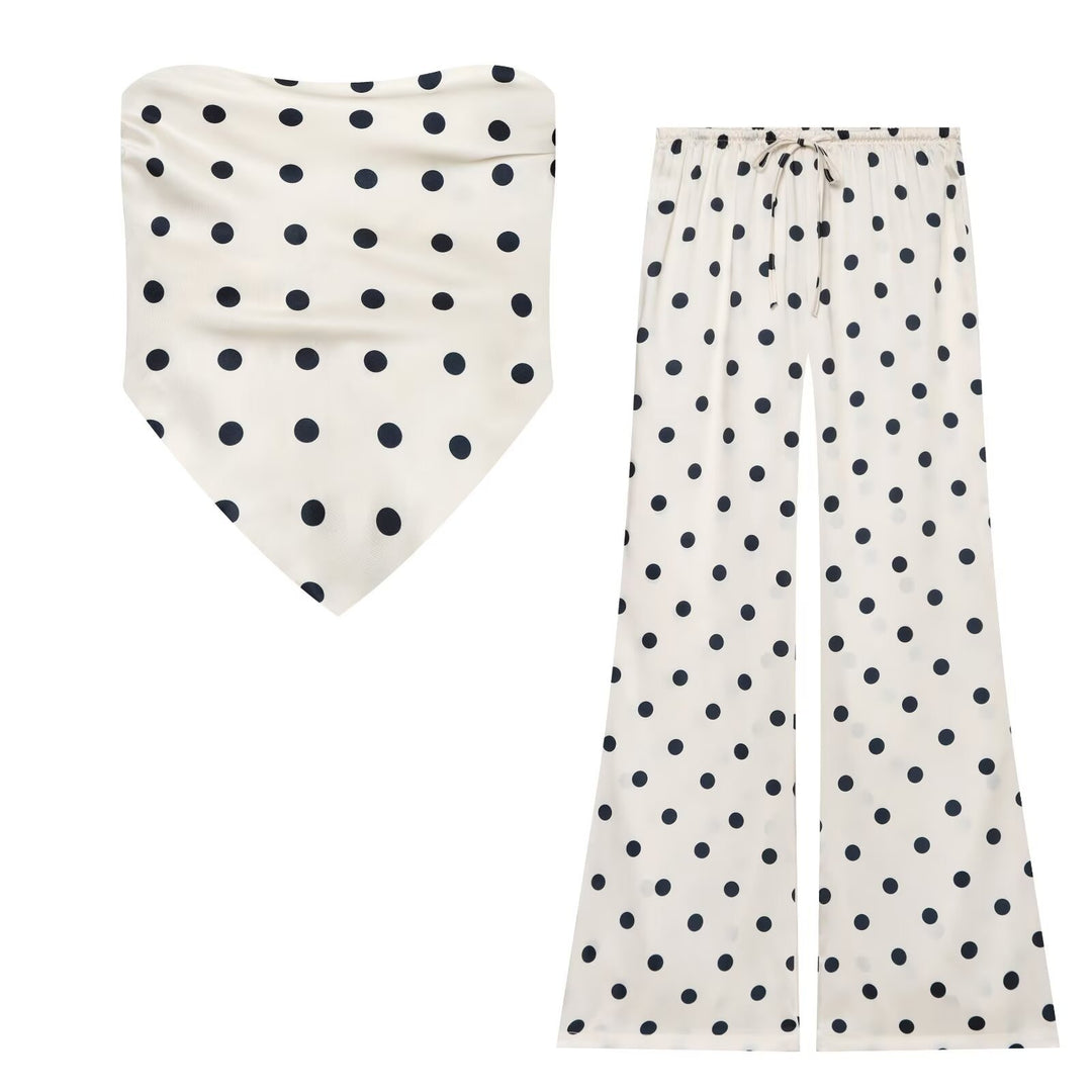 Damen Weite Satin-Hose mit elastischem Tunnelzugbund und Polka-Dot-Muster Drune