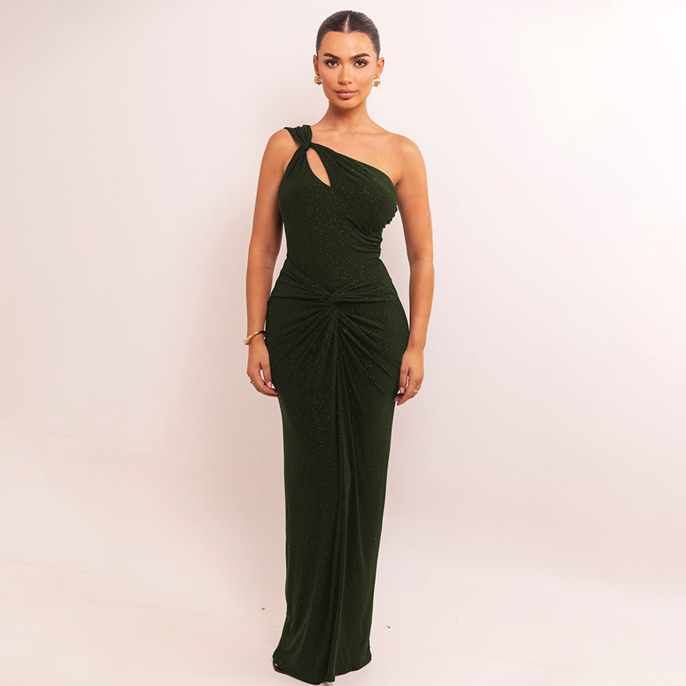 DamenElegantes langes Abendkleid mit asymmetrischem Ausschnitt und Wickeldetail Drune