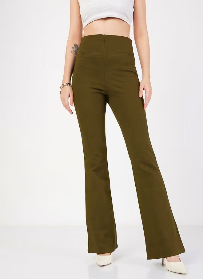 Damen Hochtaillierte Bootcut-Stretchhose mit figurformendem Oberschenkel und weitem Schlag Drune