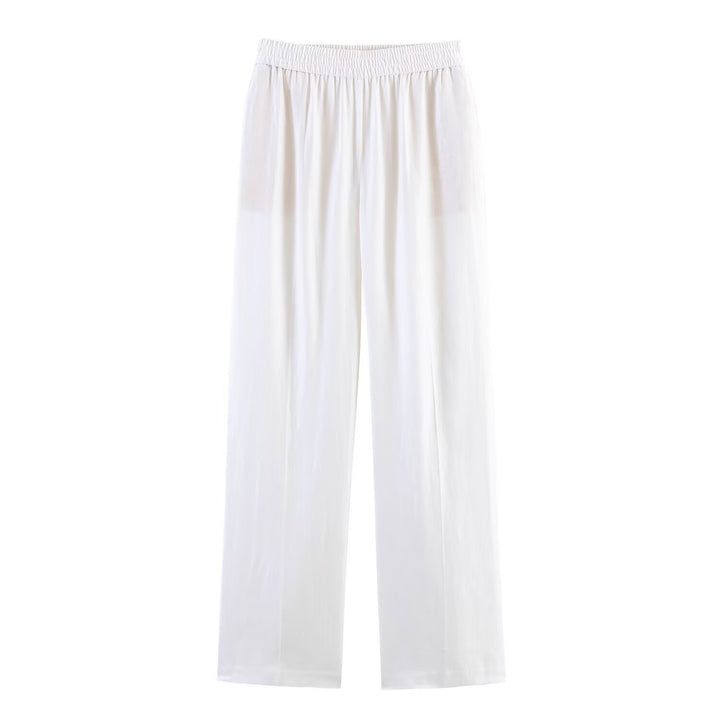 Damen Weite Palazzo-Hose mit elastischem Raffungsgummibund und fließendem Leichtstoff Drune