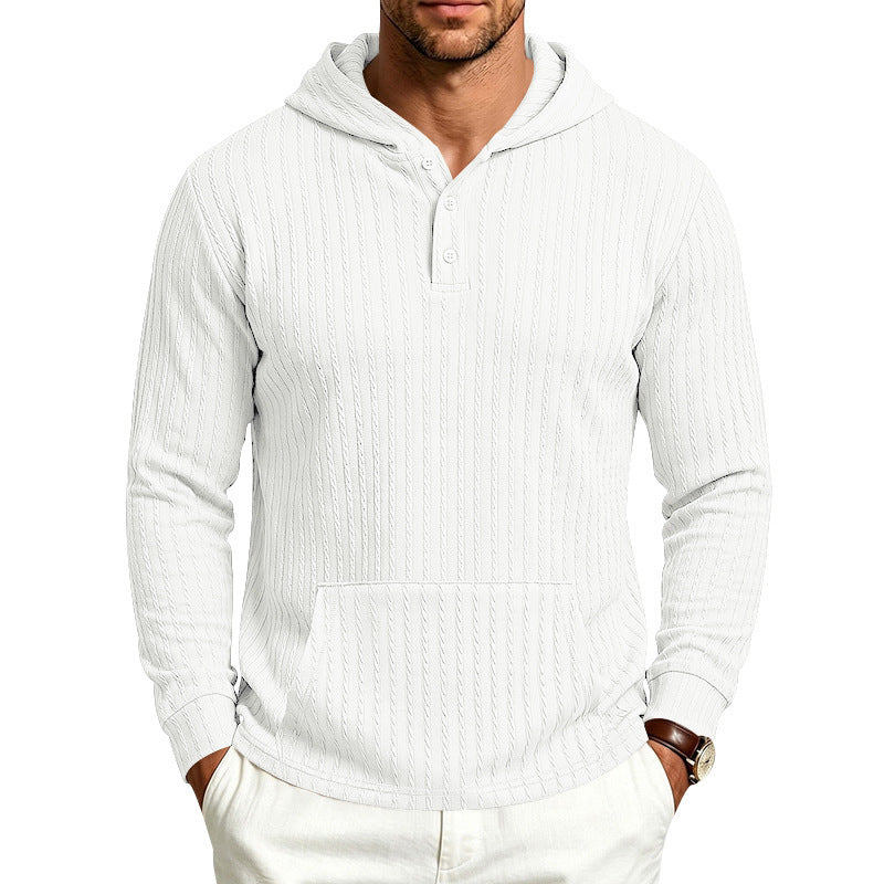 Herren Strukturiertes Kapuzen-Henley-Pullover mit Kängurutasche und Zopfstruktur Drune