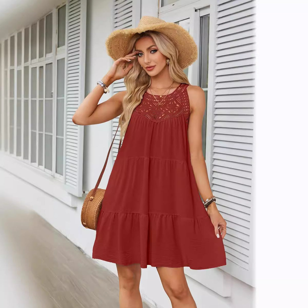 Damen Luftiges Sommerkleid mit Spitzeneinsatz Drune