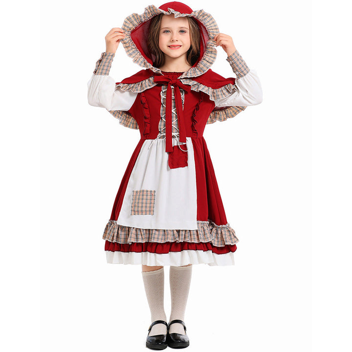 Mädchen Märchenhaftes Rotkäppchen Kostüm mit Kapuze und Rüschen Drune