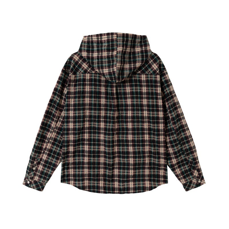 Unisex Kapuzen-Flanellhemd im Oversize-Karo mit Brusttaschen Drune