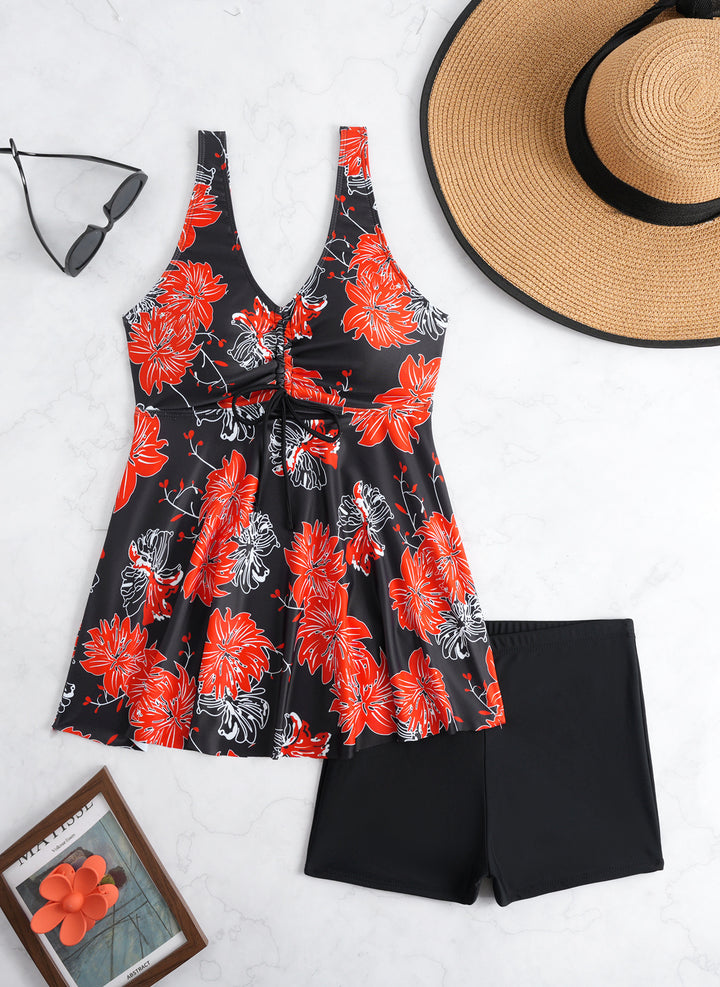Damen Tankini-Set mit modischem Volant und grafischem Pfauenmuster Drune