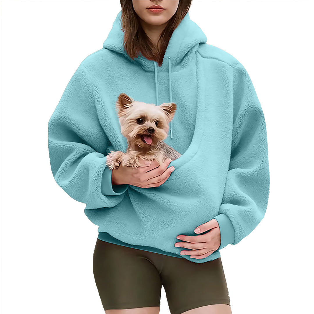 Damen nan Oversize Sherpa-Hoodie mit integriertem Haustiertaschen-Design Drune