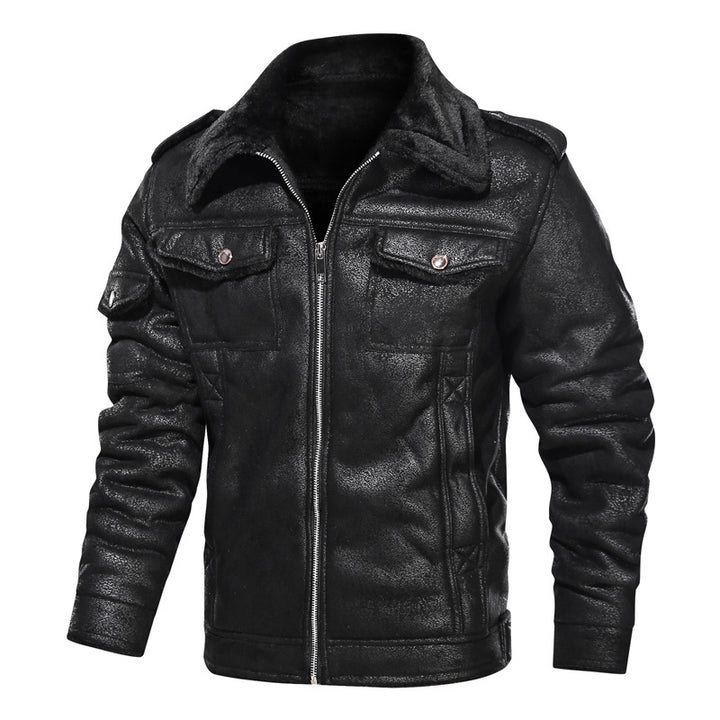 Herren Bikerjacke aus Lederimitat mit Teddyfell-Futter und asymmetrischem Reißverschluss Drune