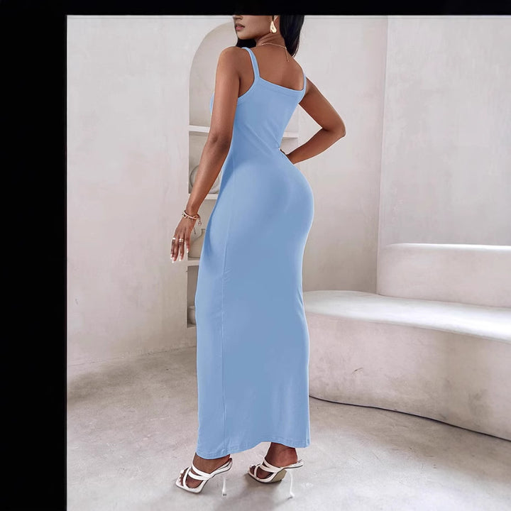 Damen figurbetontes Maxikleid mit schmalen Trägern und raffiniertem Schnitt Drune