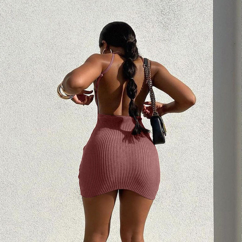 Damen figurbetontes Rippenkleid mit verstellbaren Spaghettiträgern Drune