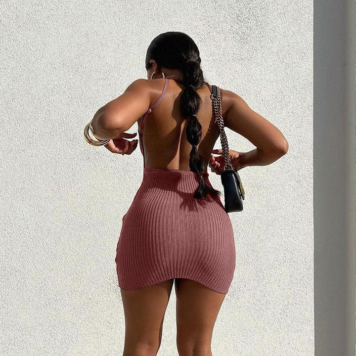 Damen figurbetontes Rippenkleid mit verstellbaren Spaghettiträgern Drune
