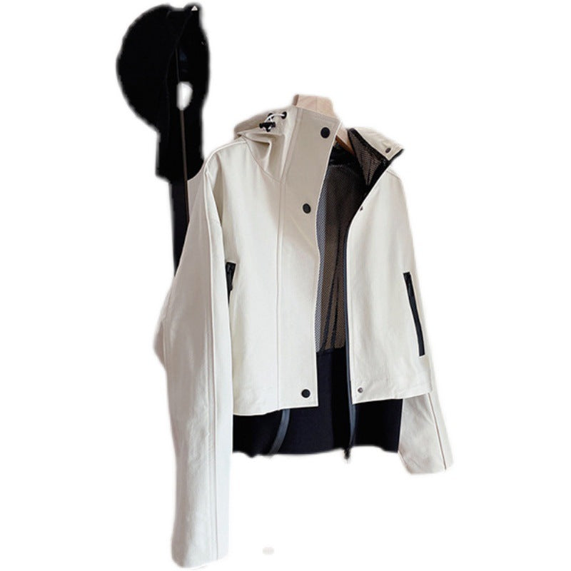 Damen Kurzjacke mit Kapuze, Mesh-Futter & verdecktem Reißverschluss Drune