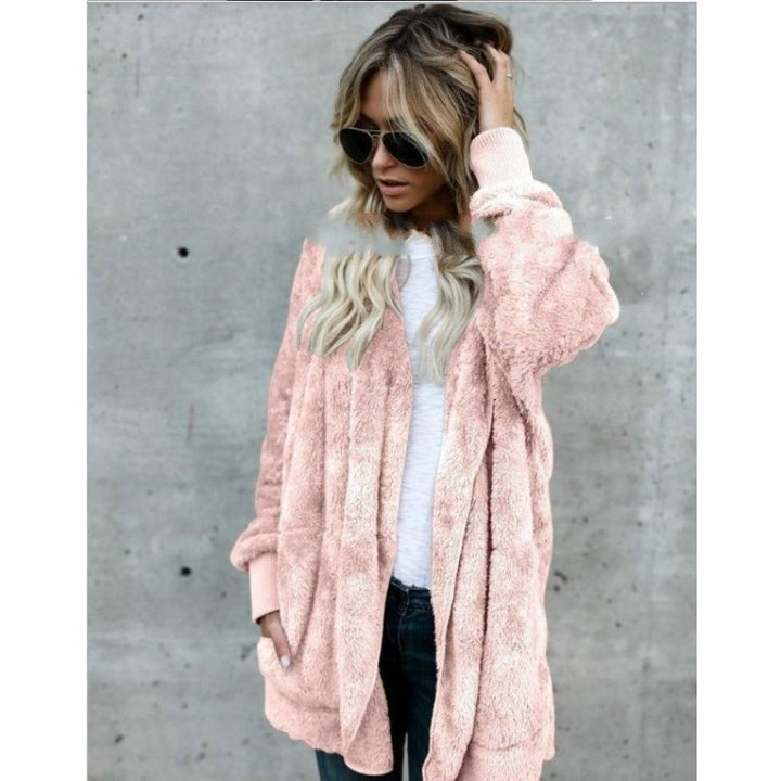 Damen Kuschelige Teddy‑Fleece‑Cardigan mit Kapuze, Oversize‑Schnitt und aufgesetzten Taschen Drune