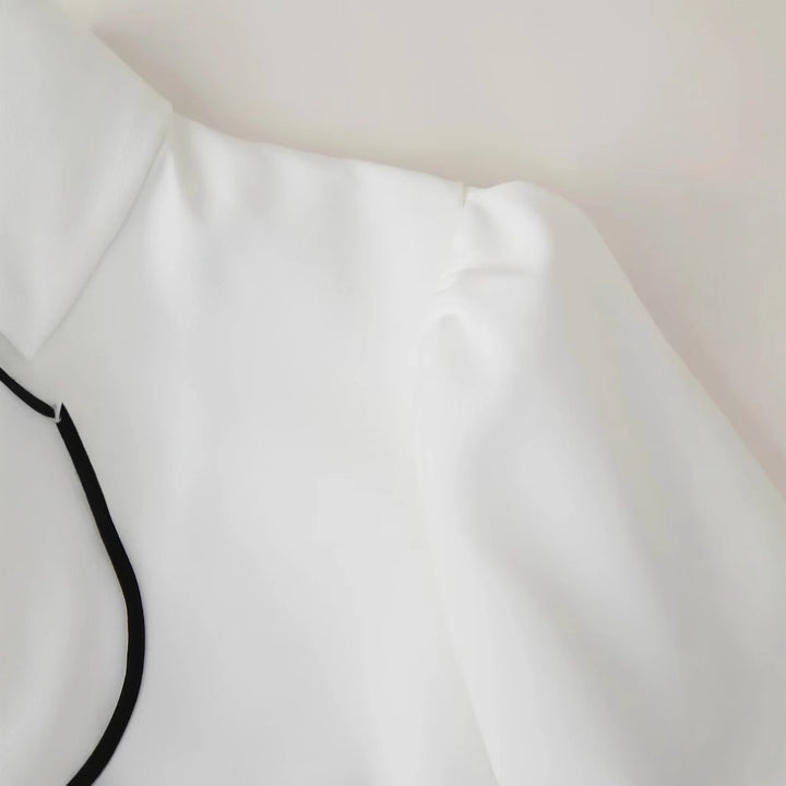 Damen nan tailliertes A-Linienkleid mit Stehkragen, Schleifendetail und kontrastpaspel Drune