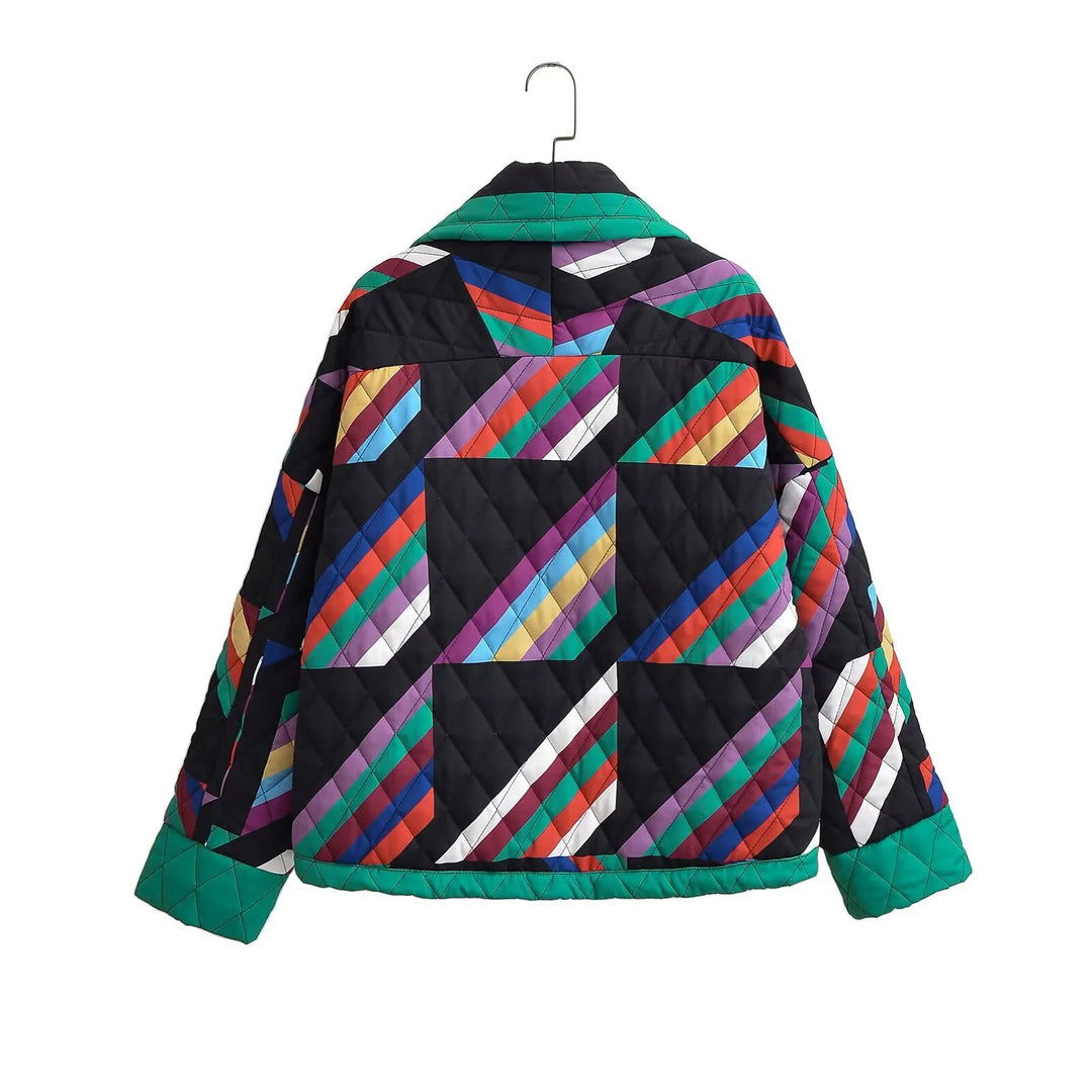 Damen nan gesteppte Kimonojacke mit geometrischem Patchwork und offener Front Drune