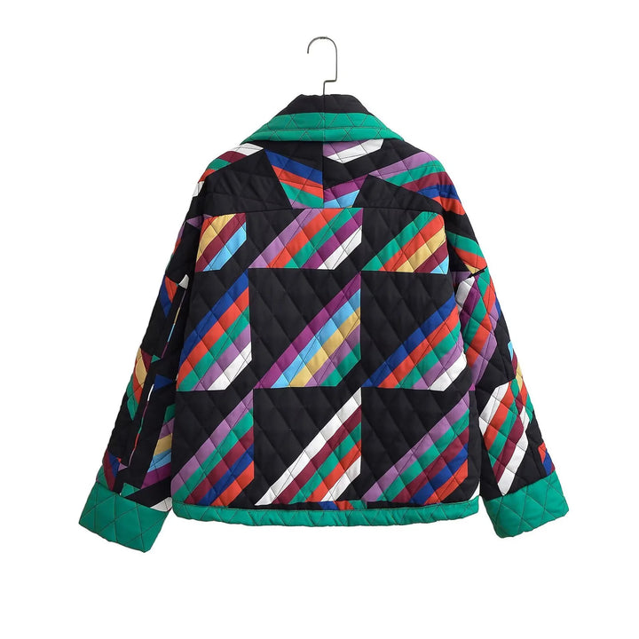 Damen nan gesteppte Kimonojacke mit geometrischem Patchwork und offener Front Drune