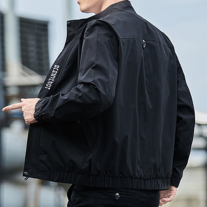 Herren Leichter Urbaner Tech-Blouson mit Nanobeschichtung, Stehkragen und verdeckten Reißverschlusstaschen Drune