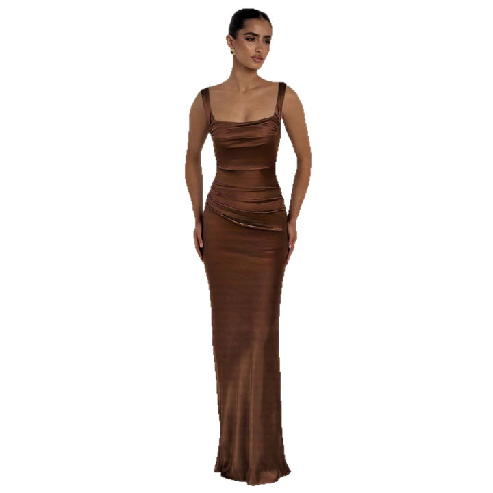 Damen Elegantes Satin-Maxi-Kleid mit figurschmeichelndem Design Drune