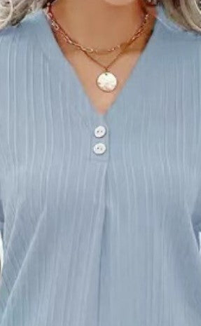 Damen V-Ausschnitt Bluse mit feinen Streifen und Knopfdetails Drune