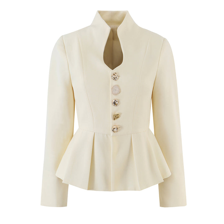 Damen Taillierter Peplum-Blazer mit Stehkragen und Zierknopfleiste Drune