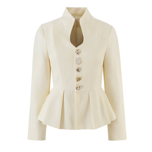 Damen Taillierter Peplum-Blazer mit Stehkragen und Zierknopfleiste Drune