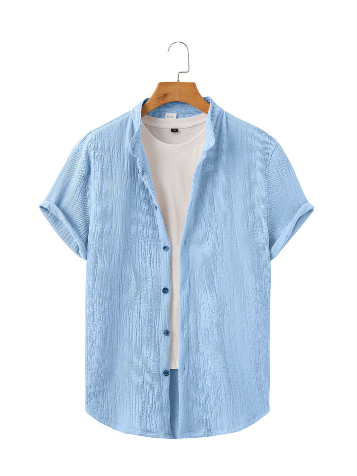 Herren nan leichtes Knitterstruktur-Überhemd mit umgeschlagenen Ärmeln entspannter Overshirt-Silhouette Drune