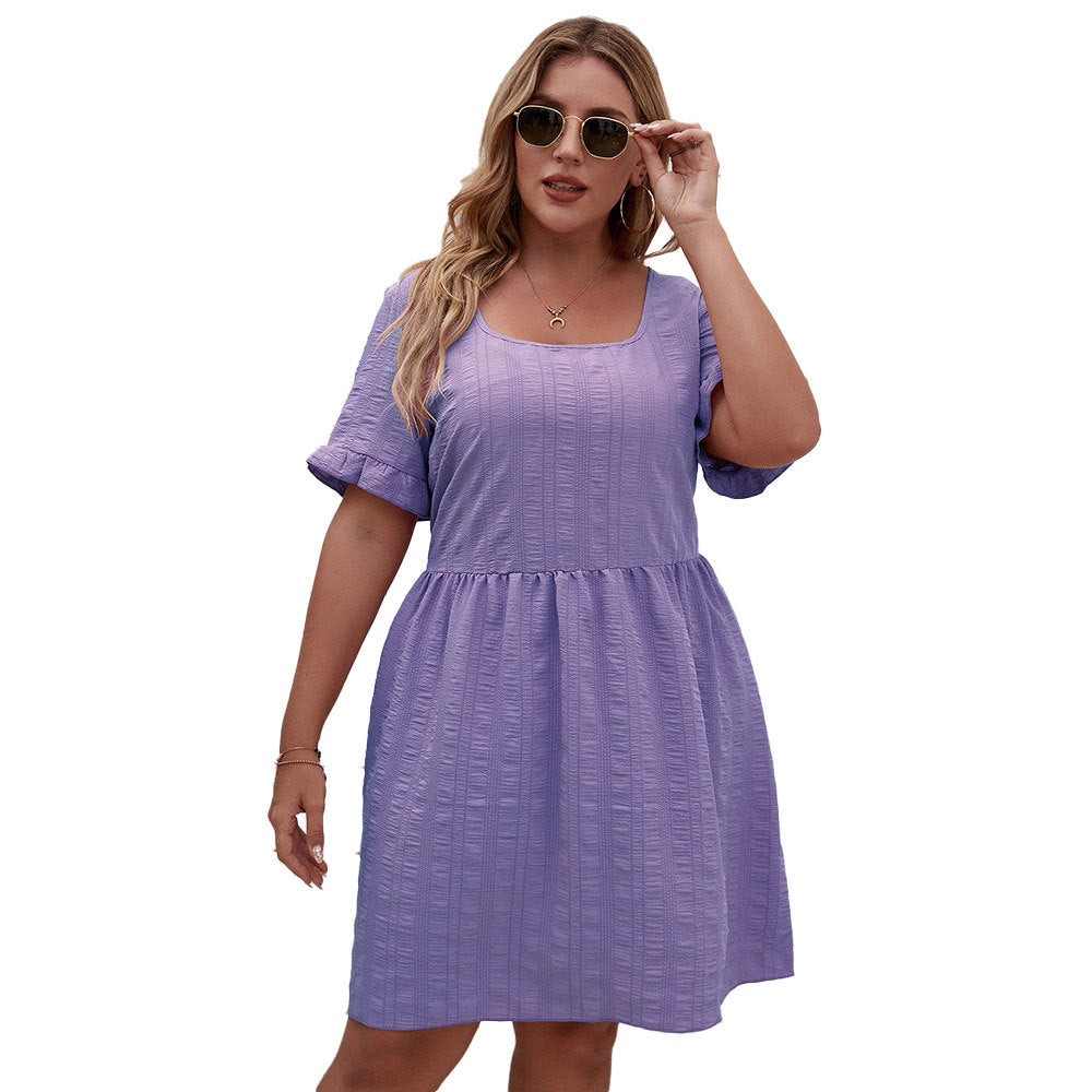 Damen lässiges Sommerkleid mit breiten Ärmeln und quadratischem Ausschnitt Drune