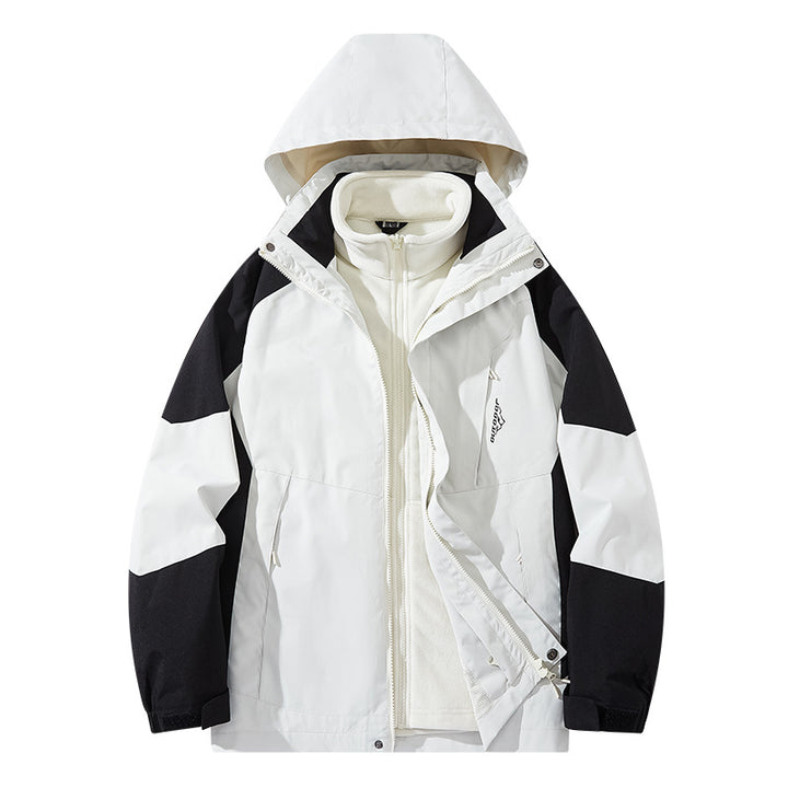 Herren Wasserabweisende zweilagige Trekkingjacke mit abnehmbarer Fleece-Innenjacke und Kapuze Drune